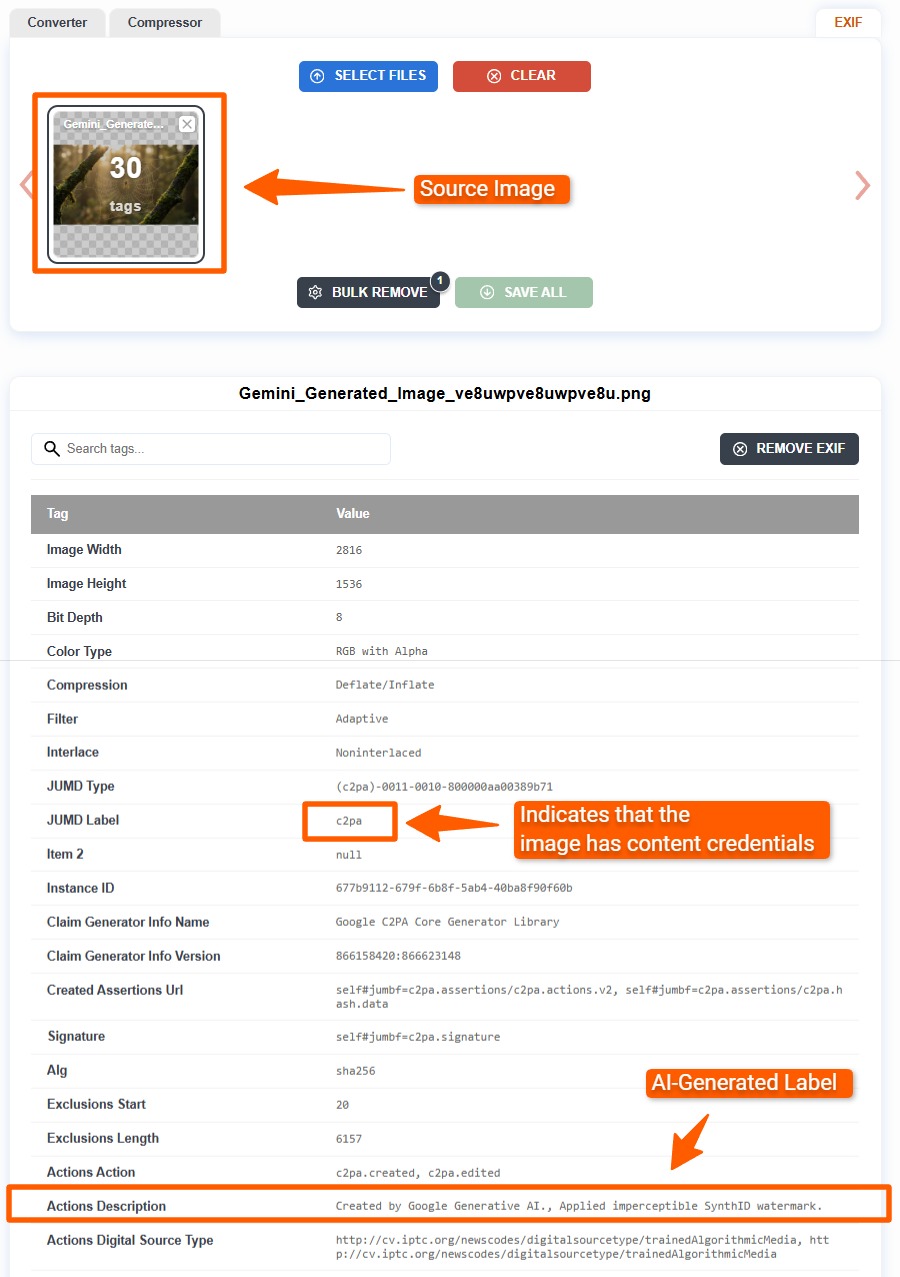 C2PA Content Credentials in EXIF data of a Google Gemini image