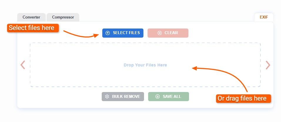 Selecting files for EXIF data viewing on ExifViewer.com